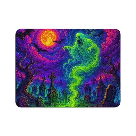 ZFLMY Neon Graveyard Floating Ghost Mouse Pad, Square Smooth Surface Desk Mat, Stitched Edge for Office, Laptop, Computer, Home