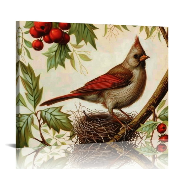 ZFLMY Nest Bird Tree Branch Canvas Wall Art Decor for Bedroom Kitchen, Ready to Hang Home Room Pictures 16x12in