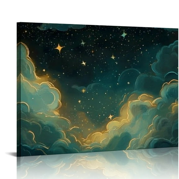 ZFLMY Night Sky Stars Clouds Canvas Wall Art Ready To Hang Decor 16x12in