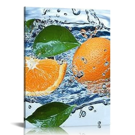 ZFLMY Orange Leaves Water Print On Canvas Ready to Hang Wall Art Home Decor Living Room Bathroom Bedroom Office 12x16in