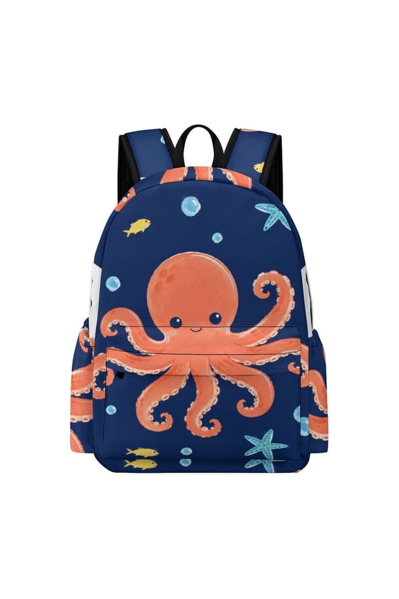 Orange Octopus Ocean Printed Oxford Backpack, Large Capacity Laptop Backpack, Water Resistant, Travel Daypack for College Work Commuting Adults,