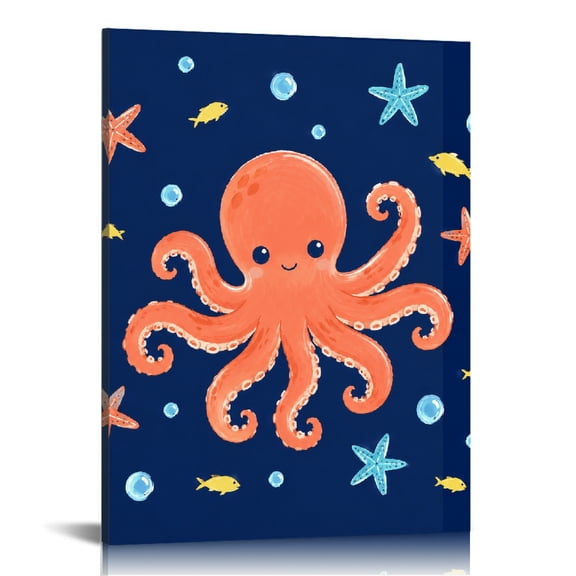 ZFLMY Orange Octopus Ocean  Vertical HD Print Framed Canvas Wall Art, Wall Art,  Vertical HD Print Framed Canvas Wall Art Ready Hang Bedroom Dorm  Living Room