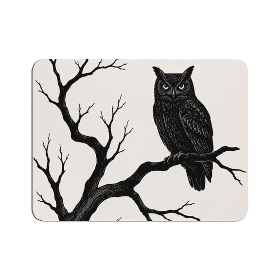 ZFLMY Owl On Bare Branch Sketch Print Mouse Pad, Square Smooth Surface Desk Mat, Stitched Edge for Office, Laptop, Computer, Home