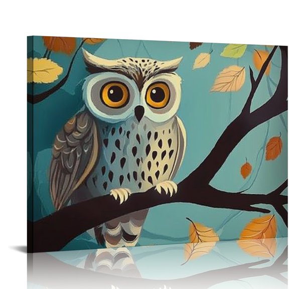 ZFLMY Owl Tree Branch Leaves Canvas Wall Art Modern Prints Ready To Hang Home Decor 16x12in