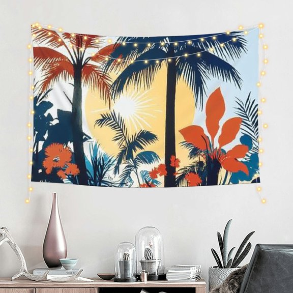 ZFLMY Palm Trees Flowers Sun Tapestry Wall Hanging 100% Polyester for Bedroom Living Room, Decorative Wall Art for Dorm, Multiple Sizes Available 60x40in