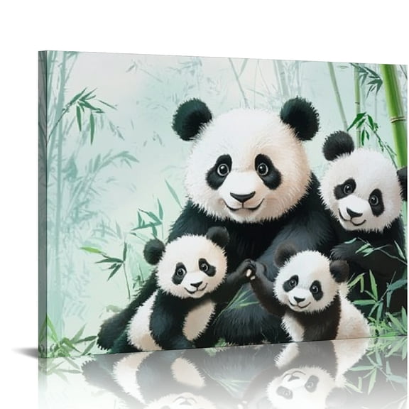 ZFLMY Panda Bear Cubs Bamboo Canvas Prints Wall Art for Home Decor, Living Room, Bedroom, Kitchen - Ready To Hang Room Home Art Decor 16x12in