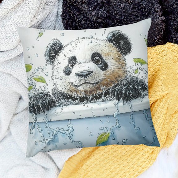ZFLMY Panda Bear Theme Pillow Cushion Case for Home Sofa Couch Decor Linen 100% Set of 1 - 3 Sizes 24x24in