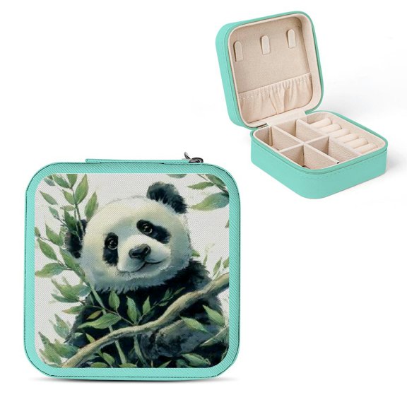 ZFLMY Panda Bear Tree Branch Leaves Travel Jewelry Box for Necklaces Green