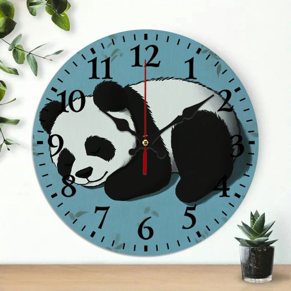 ZFLMY Panda Wooden Wall Clock Wall Art Decor for Living Room, Kitchen, Dorms - Easy to Read, Stylish Design - 10 Inches 10x10in
