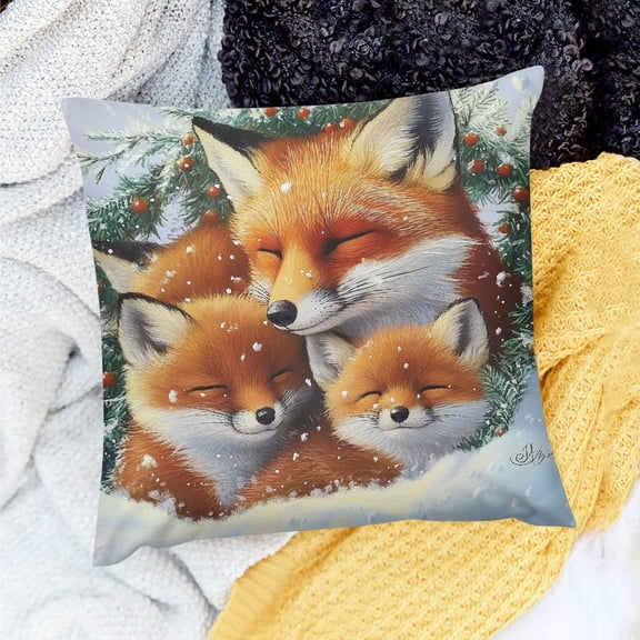 ZFLMY Party Decor Birthday Gift Fox Cubs Snow 100% Linen Pillow Covers for Home Sofa Couch - Set of 1, Various Sizes 18x18in