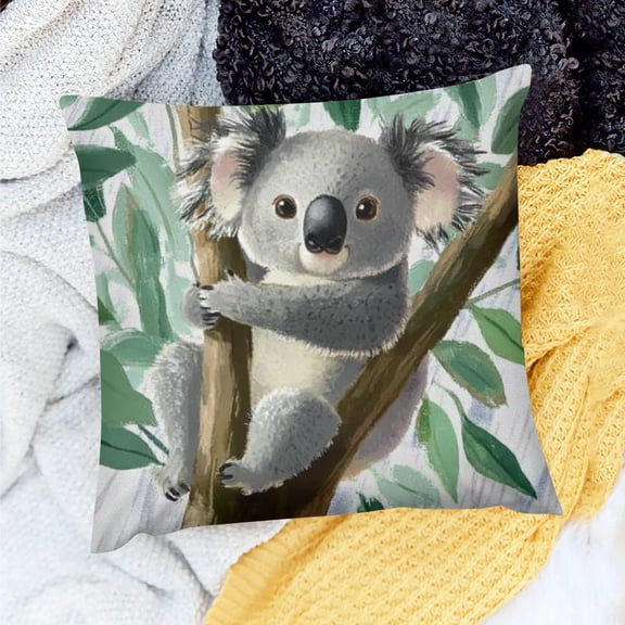 ZFLMY Party Decor Birthday Gift Koala Bear Leaves Tree Branch Throw Pillow Cover for Home Sofa Couch Linen 100% 18x18in