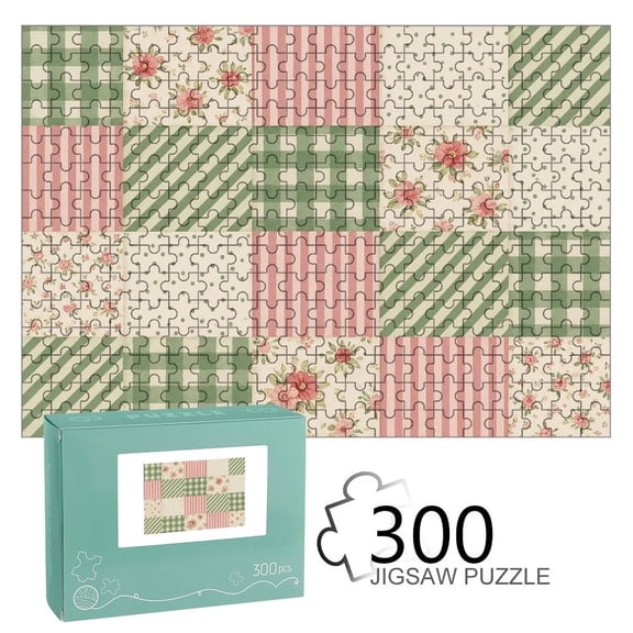 ZFLMY Patchwork Gingham Floral Stripes Jigsaw Puzzle for Adults Challenging Game with Reference Poster,Home Display Piece Gift for Family Indoor Activity