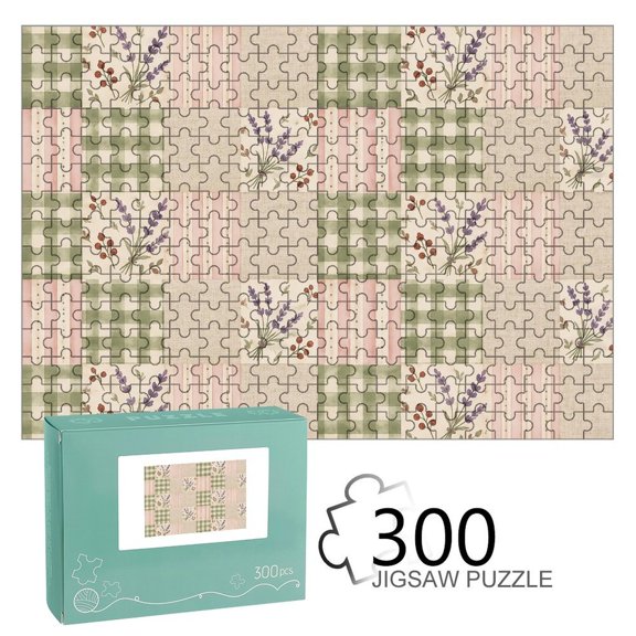 ZFLMY Patchwork Plaid Floral Lavender Jigsaw Puzzle for Adults Challenging Game with Reference Poster,Home Display Piece Gift for Family Indoor Activity