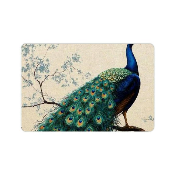 ZFLMY Peacock Feathers Bath Mat Quick Drying Eco-Friendly Rubber Backing 24x16in