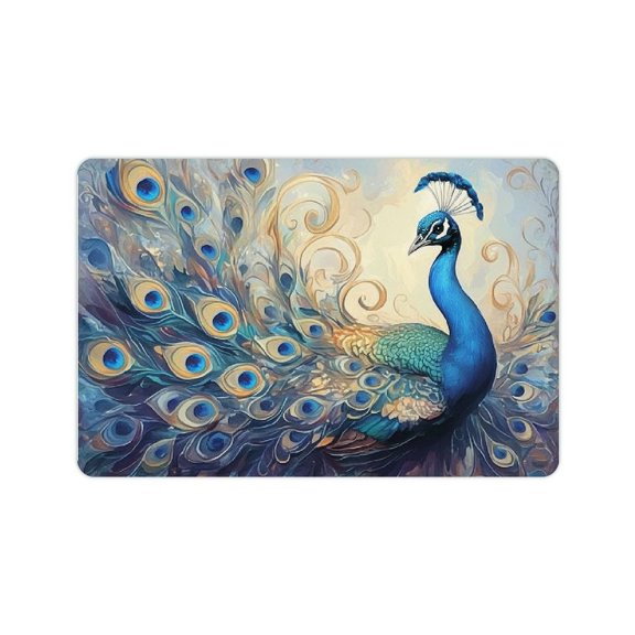 ZFLMY Peacock Feathers Home Diatom Mud Bath Mat Quick Drying & Absorbent Rubber Backed 24x16in