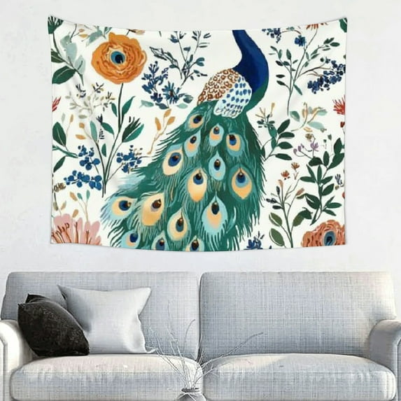 ZFLMY Peacock Floral Wall Art Tapestry 100% Polyester Home Decor for Decorative Wall Hanging Bedroom Living Room Decoration 40x30in