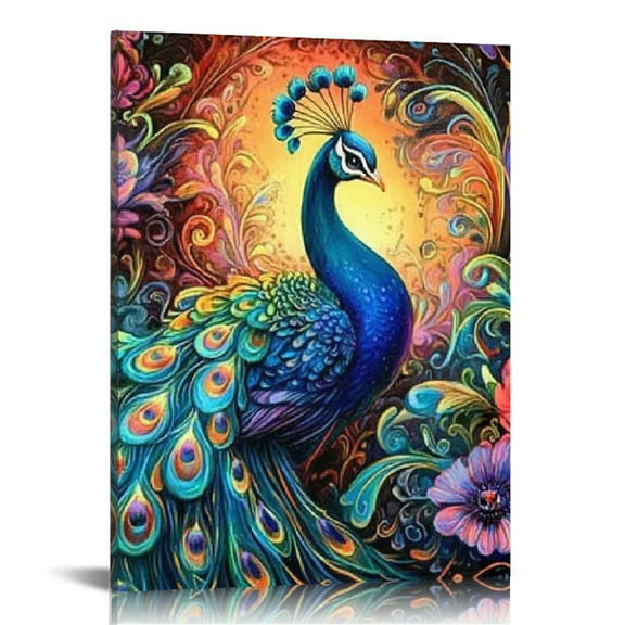 ZFLMY Peacock Flower Arrangement Psychedelic Canvas Wall Art 12x16in