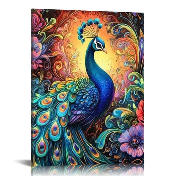 ZFLMY Peacock Flower Arrangement Psychedelic Canvas Wall Art 16x20in