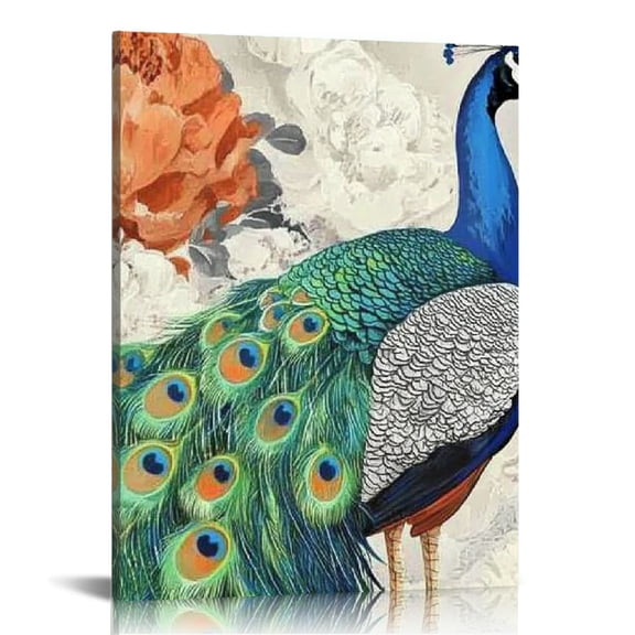 ZFLMY Peacock Flowers Art Deco Modern Canvas Wall Decor for Home Living Room Bedroom Office, Print On Canvas Home Decor Kitchen Bathroom Office 12x16in