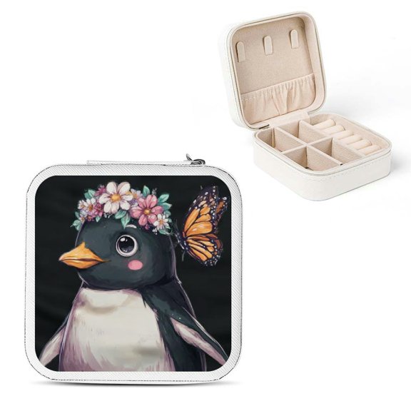 ZFLMY Penguin Flower Crown Butterfly Jewelry Storage Box Travel Case White