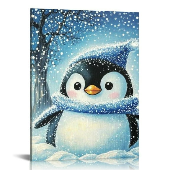 ZFLMY Penguin Snow Tree Print on Canvas Wall Decor for Home Living Room Bathroom Bedroom Office, Modern Art Canvas Prints for Wall Decor 12x16in
