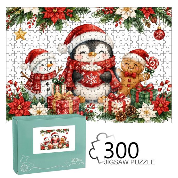 ZFLMY Penguin Snowman Gingerbread Hot Cocoa Jigsaw Puzzle for Adults Challenging Game with Reference Poster,Home Display Piece Gift for Family Indoor Activity
