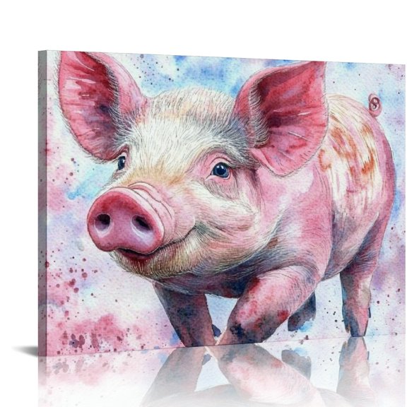 ZFLMY Pig Theme Canvas Print Wall Decorations Ready To Hang Room Home Art Decor 16x12in
