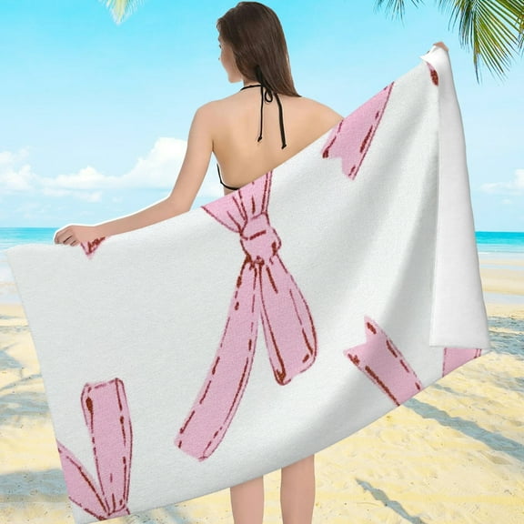 ZFLMY Pink Bows Bath Towel - Ultra-Soft Microfiber, Oversized 55.1x27.6, Quick Dry for Bathroom, Beach, Yoga, Camping, Hiking 55.1x27.6in