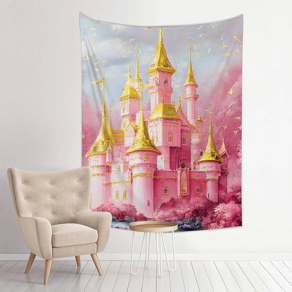 ZFLMY Pink Castle Gold Spires Tapestry Wall Hanging for Home Decor 30*40in