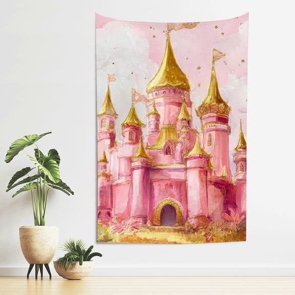ZFLMY Pink Castle Gold Turrets Tapestry Wall Art for Home Decor 40*60in