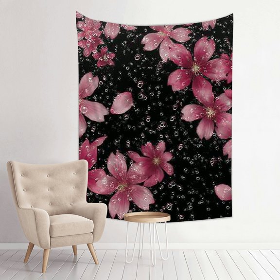 ZFLMY Pink Flowers Bubbles Tapestry Wall Hanging 100% Polyester Art 30*40in