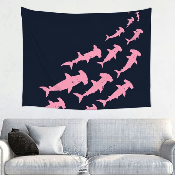 ZFLMY Pink Hammerhead Shark Group Polyester Print Wall Hanging Tapesties , 100% Polyester Tapestry, Polyester Print Wall Hanging Tapesties Bedroom Dorm Living Room, Aesthetic Home