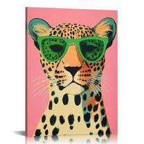 ZFLMY Pink cheetah print canvas wall art leopard print wall decoration collegiate style room decor animals with sunglasses chic pictures 12x16in