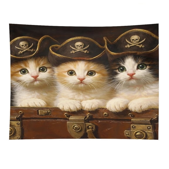 ZFLMY Pirate Kittens Tapestry, Polyester Print Wall Hanging Tapesties for Bedroom Dorm Living Room, Aesthetic Home Decor for Adults And Family