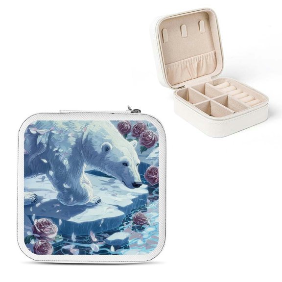 ZFLMY Polar Bear Ice Roses Jewelry Box for Necklaces Rings Earrings White