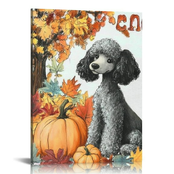 ZFLMY Poodle Fall Leaves Pumpkins Print On Canvas Wall Decor for Home Living Room Bedroom Office, Fashion Kitchen Wall Pictures, Canvas Prints Wall Art Home Decor 12x16in
