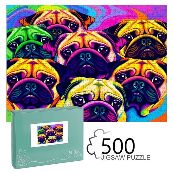ZFLMY Psychedelic Pugs Wooden Jigsaw Puzzle, HD Printed Art Puzzle, Interactive Family Game, Wall Decor for Bedroom Living Room, Educational, Fun Gift for Adults and Family,