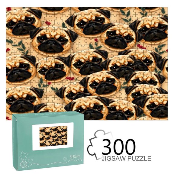 ZFLMY Pug Party of Cuteness Wooden Jigsaw Puzzle, HD Printed Art Puzzle, Interactive Family Game, Wall Decor for Bedroom Living Room, Educational, Fun Gift for Adults and Family,