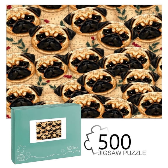ZFLMY Pug Party of Cuteness Wooden Jigsaw Puzzle, HD Printed Art Puzzle, Interactive Family Game, Wall Decor for Bedroom Living Room, Educational, Fun Gift for Adults and Family,