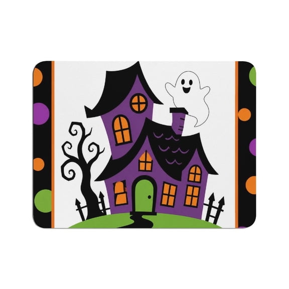 ZFLMY Purple Haunted House Ghost Polka Dot Frame Mouse Pad, Square Smooth Surface Desk Mat, Stitched Edge for Office, Laptop, Computer, Home