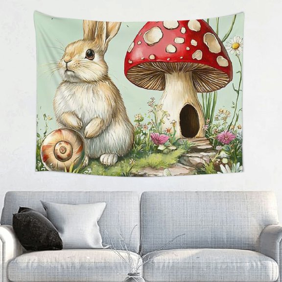 ZFLMY Rabbit Mushroom Snail Decorations Tapestry 100% Polyester Dorm Living Room Bedroom Decoration 40x30in