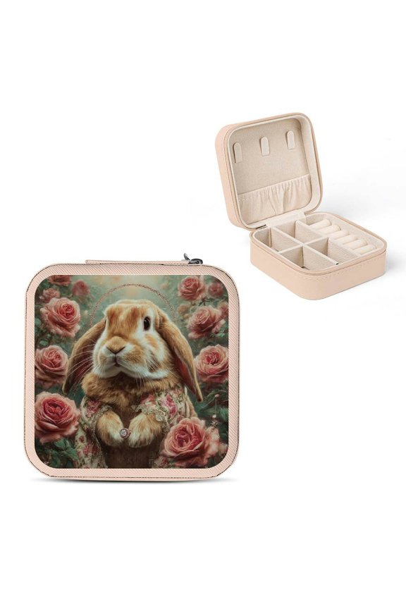 Rabbit Roses Diamond Ring Jewelry Box for Necklaces Earrings Pink