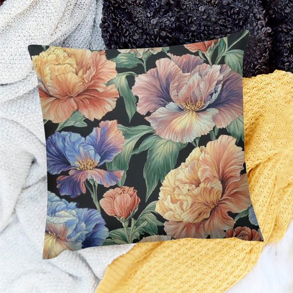 ZFLMY Rainbow Floral Throw Pillow Covers,Purple Blue Flowers Pillow Covers,Green Leaves Botanical Cushion Cases,Vintage Vibrant Watercolor Blossom Sofa Couch Bed Decor 20x20in