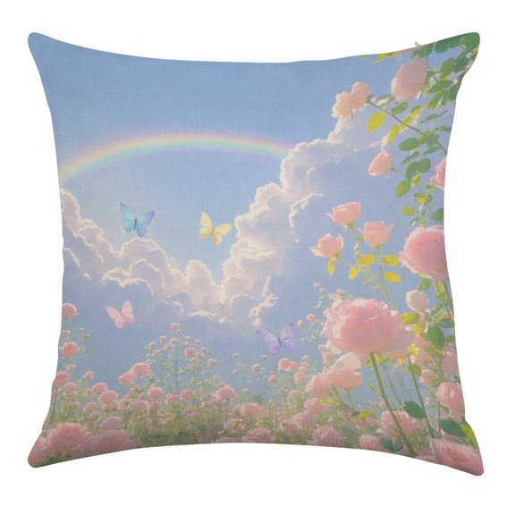 ZFLMY Rainbow Rose Valley Throw Pillow Covers, Waterproof Pillow Covers, Square Linen House Decor Cushion Covers for Home Sofa Bed Couch,