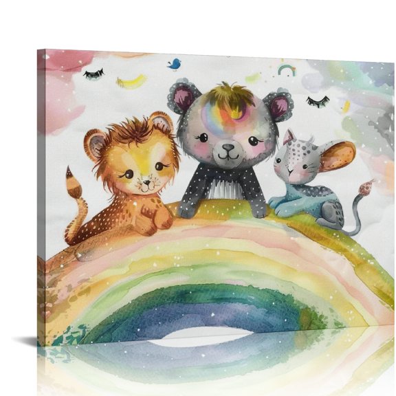 ZFLMY Rainbow Wall Decor Canvas Print for Home Bedroom Kitchen Bathroom Office Salon, Ready To Hang Room Art Decor 16x12in