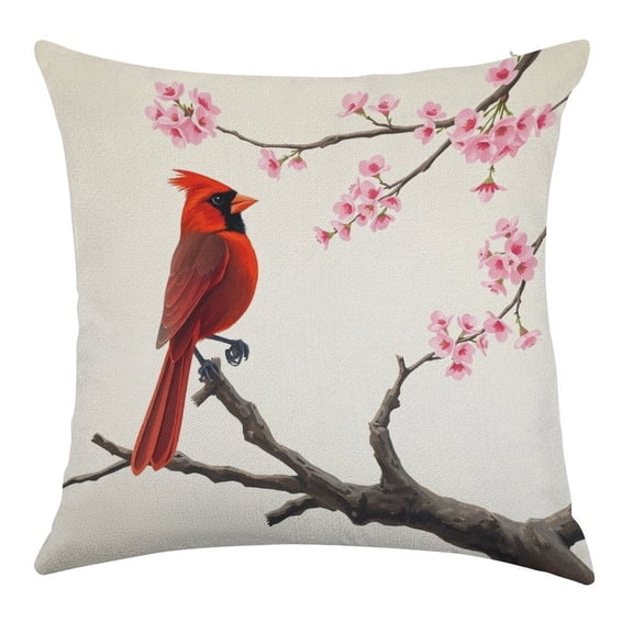 ZFLMY Red Cardinal in Spring Blossom Throw Pillow Covers, Waterproof Pillow Covers, Square Linen House Decor Cushion Covers for Home Sofa Bed Couch,