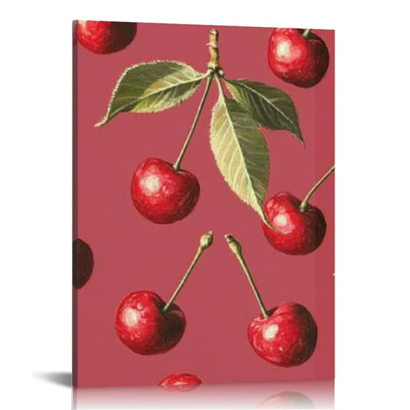 ZFLMY Red Fresh Cherries Fruit Printed Art Painting Wall Decor Artworks Hang Canvas Pictures Decoration for Bedroom Living Room Home Office 12x16in