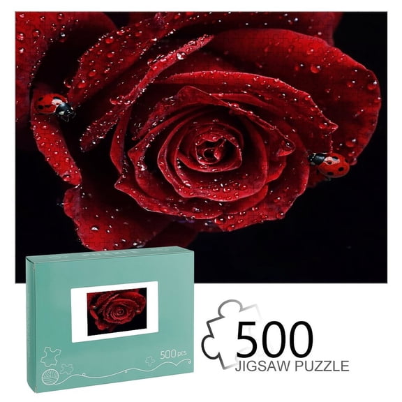 ZFLMY Red Rose & Ladybugs Wooden Jigsaw Puzzle, HD Printed Art Puzzle, Interactive Family Game, Wall Decor for Bedroom Living Room, Educational, Fun Gift for Adults and Family,