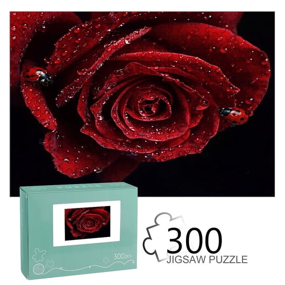 ZFLMY Red Rose & Ladybugs Wooden Jigsaw Puzzle, HD Printed Art Puzzle, Interactive Family Game, Wall Decor for Bedroom Living Room, Educational, Fun Gift for Adults and Family,