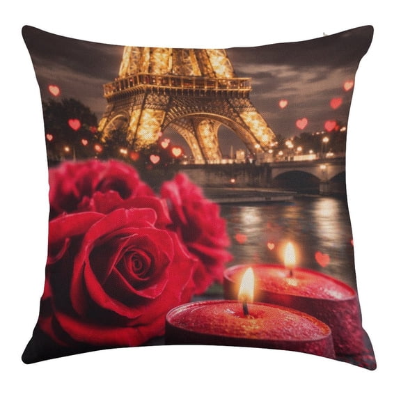 ZFLMY Red Roses Under The Eiffel Tower Throw Pillow Covers, Waterproof Pillow Covers, Square Linen House Decor Cushion Covers for Home Sofa Bed Couch,
